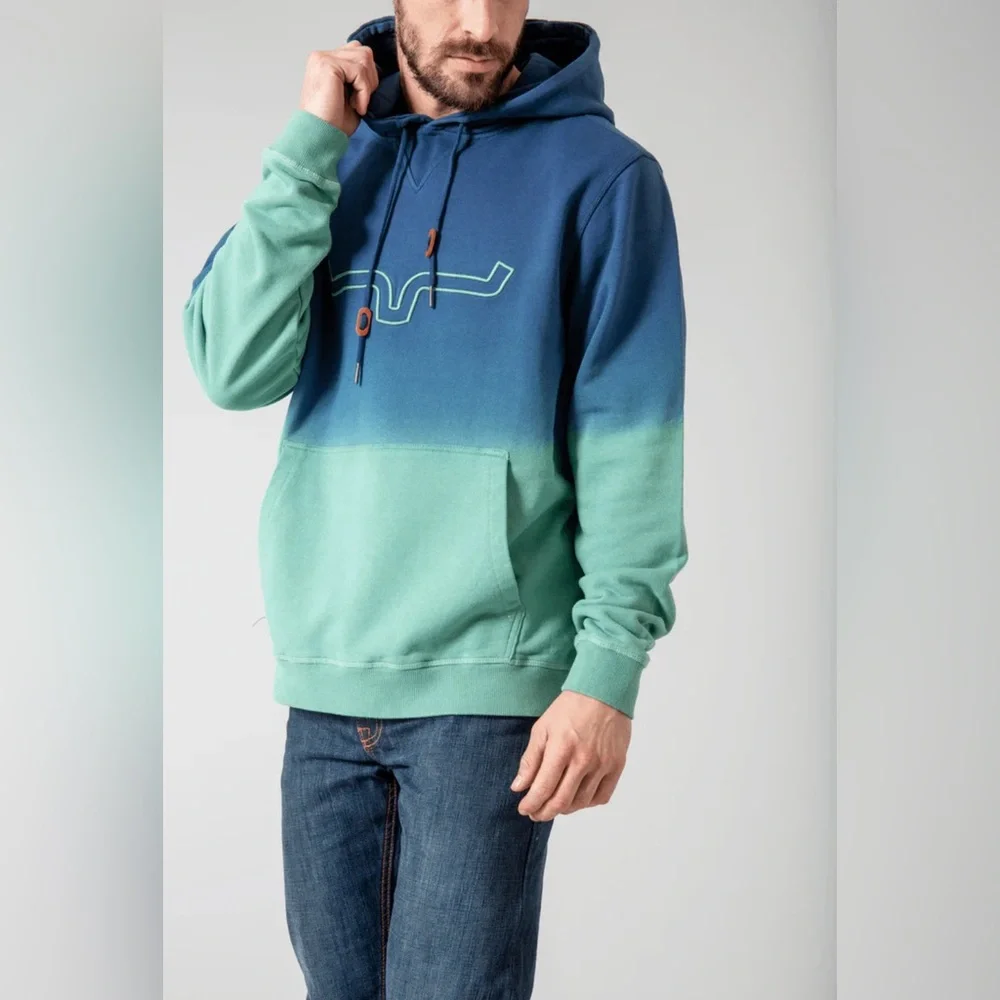 NWT Kimes Ranch Men’s Layton 22 Gradient Blue and Green Hoodie in Beachglass - Picture 4 of 11